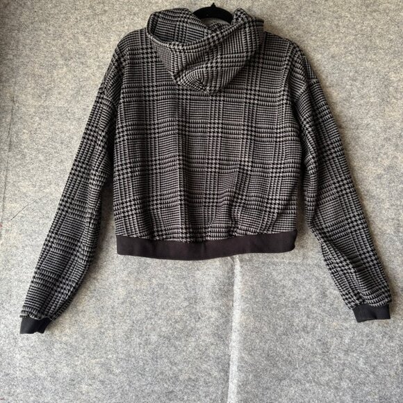 John Elliott Hoodie Black White Plaid Houndstooth Cropped Sweatshirt - Picture 11 of 12
